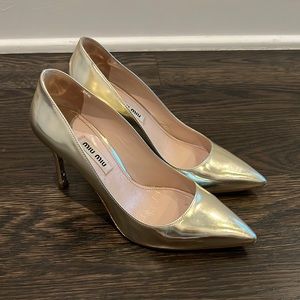 Miu Miu Metallic Light Gold Glitter Sole Pointed Toe Pump size 36